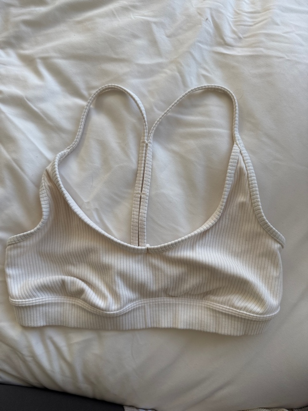ALO Yoga Ribbed Blissful Bra T-Back Bralette in White (s)